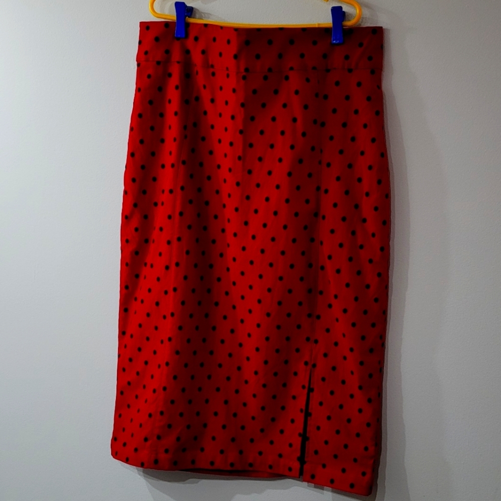 Rockabilly Red Polkadot Pencil Skirt with front slit size 2x